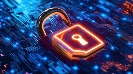 Secure Padlock on Digital Circuit Background