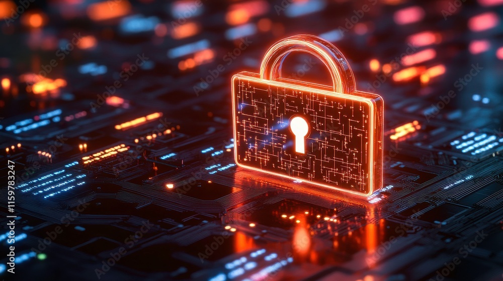 Aufkleber secure technology concept with lock and digital background