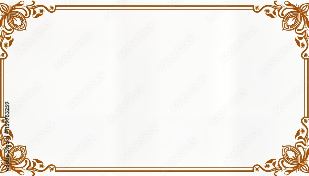 Poster subtle gold frame with oriental style horizontal border. empty rectangle shape for web presentations