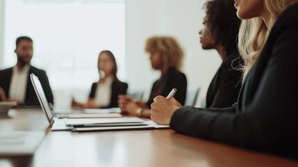 Employee development workshop in a sleek meeting room. Featuring a diverse team attending a leadership training session