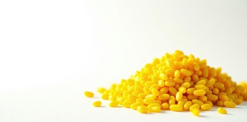 Fototapeta premium Vibrant yellow rice ears, pristine white backdrop, botany, paddy