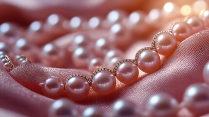 Elegant Pearl Necklace with Diamond Accents Rests on Silk