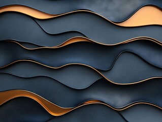 A close up of a black and gold wall with wavy lines
