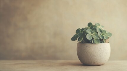 Small Green Plant in Speckled Pot, Calm Minimalist Home Decor