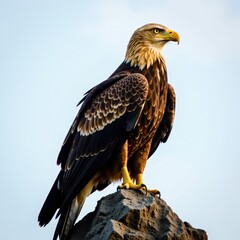 Fototapeta premium Powerful golden eagle, sharp gaze, rugged perch, golden eagle photography, mountain