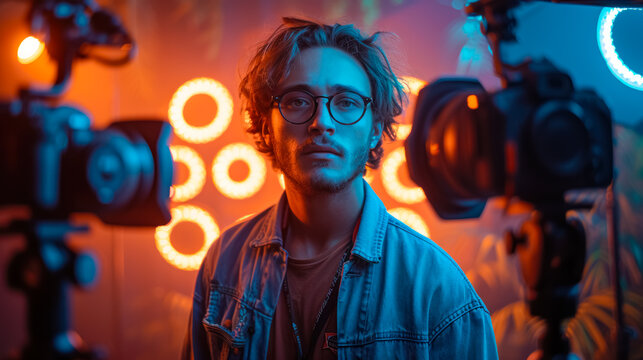 Close-Up of a Male Videographer with Professional Camera