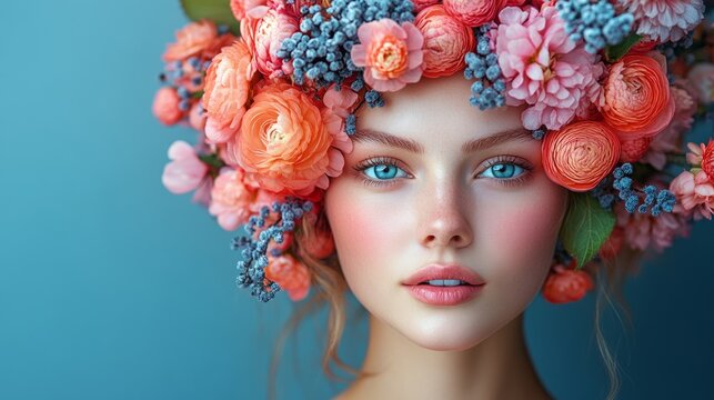 Woman with floral headpiece in soft lighting