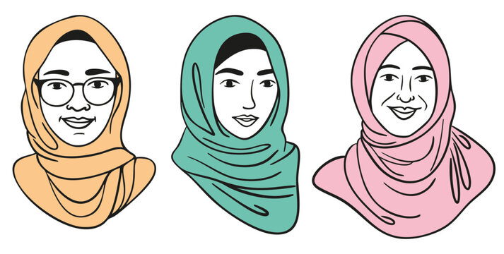 Frauenportr&auml;ts mit Hijab Illustration Vektor