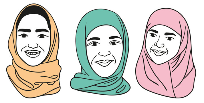 Frauenportr&auml;ts mit Hijab Illustration Vektor