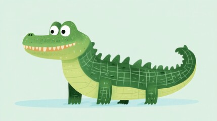 Fototapeta premium Smiling Crocodile Cartoon Character on Light Green Background