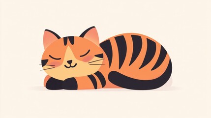 Fototapeta premium Cute Orange Tabby Cat Sleeping Peacefully on White Background - Sweet Dreamy Kitten Illustration