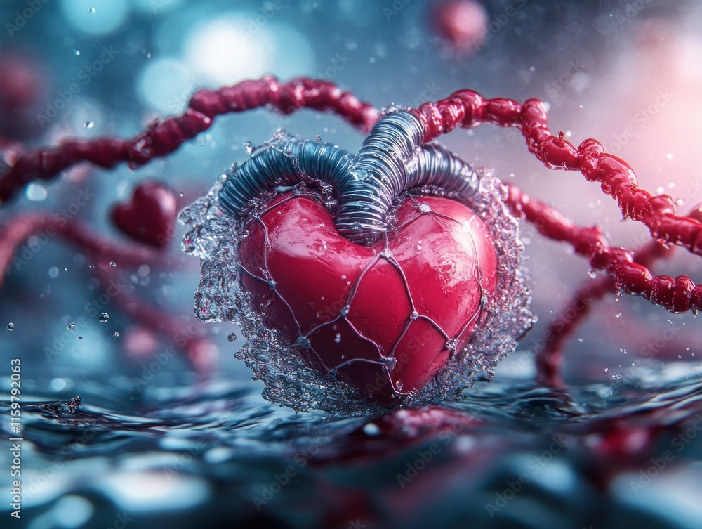 Poster explore the profound symbolism of a heart floating in a connected web of emotions and relationships 
