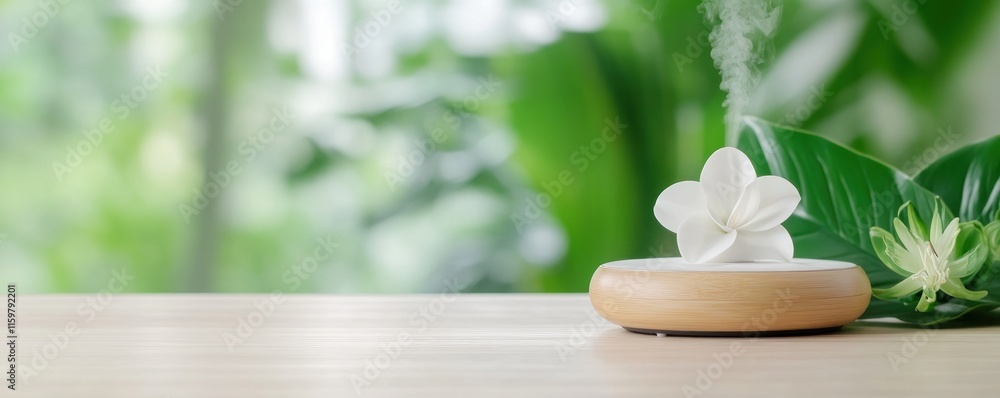 Poster immerse yourself in a serene, zen-like atmosphere with this image showcasing an aromatherapy diffuse