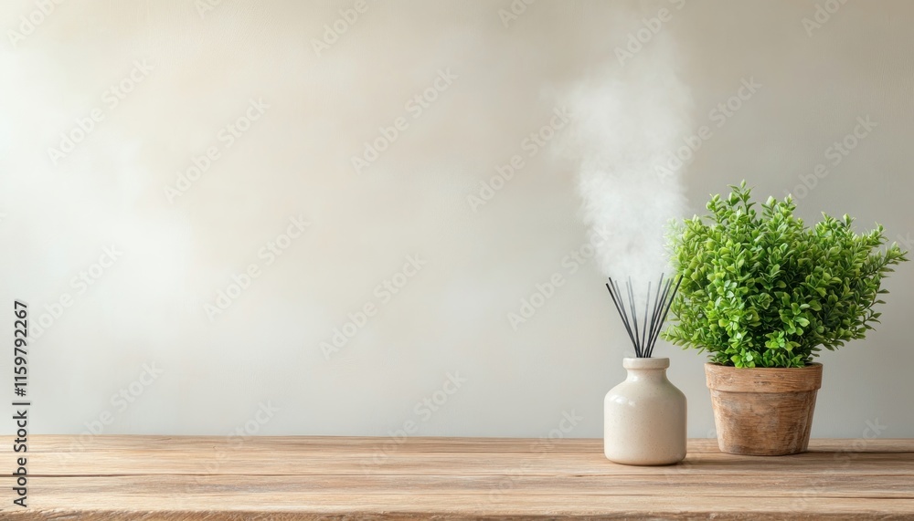 Poster immerse yourself in serenity with this captivating scene of a diffuser releasing calming scents alon