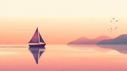 Serene Sunset Sailboat: Peaceful Ocean Escape