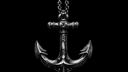 Silver mariner chain nautical inspired design on plain black dark background. Mariner. Illustration