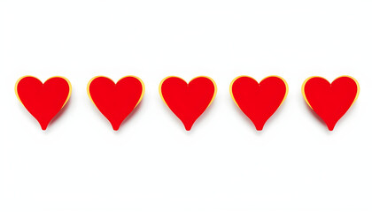 Five Red Hearts Rating: A row of five simple, vibrant red hearts, perfect for expressing love, rating systems, or signifying a high level of satisfaction.