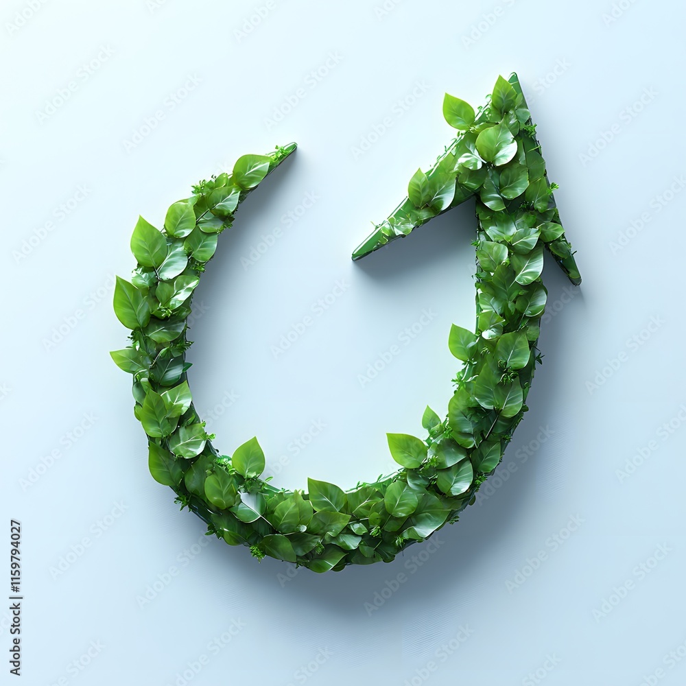 Poster sleek green arrow curving upward symbolizing growth with a subtle shadow effect on an isolated white