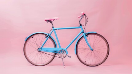 Light blue bicycle with pink accents on pink background.