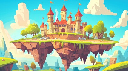 A Cartoon Fantasy Castle on a Floating Island