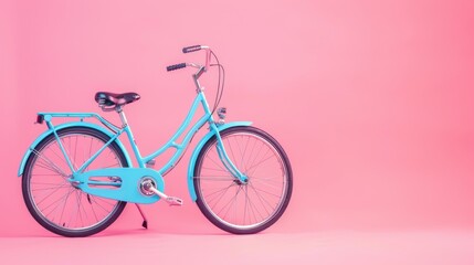 Light blue bicycle on pink background.