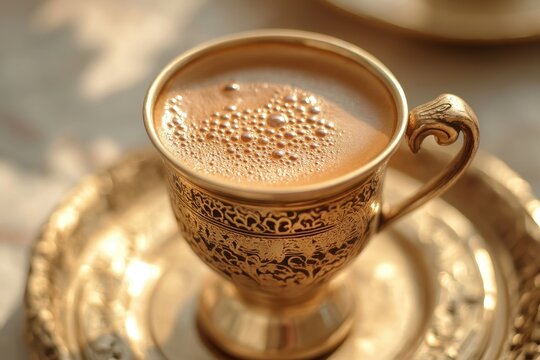 Classic Middle Eastern drink Indian masala tea or Arabian karak chai Close up