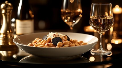 Gourmet Pasta Dish with Truffle and Wine