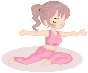 Cute girl doing yoga illustration. wearing pink outfit .