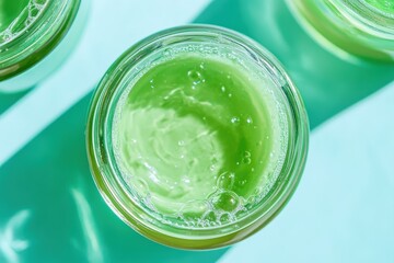 Close up of green skincare liquid bubbles