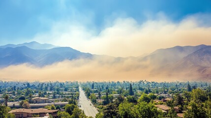Stormy Air Quality Concerns in Mountain Town Landscape