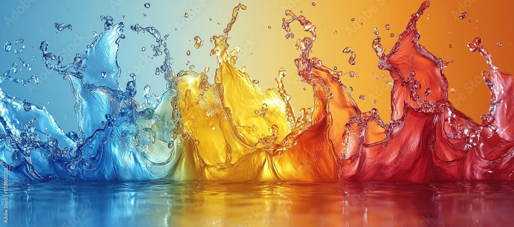 Poster a vibrant splash of colored water creating dynamic waves against a smooth surface.