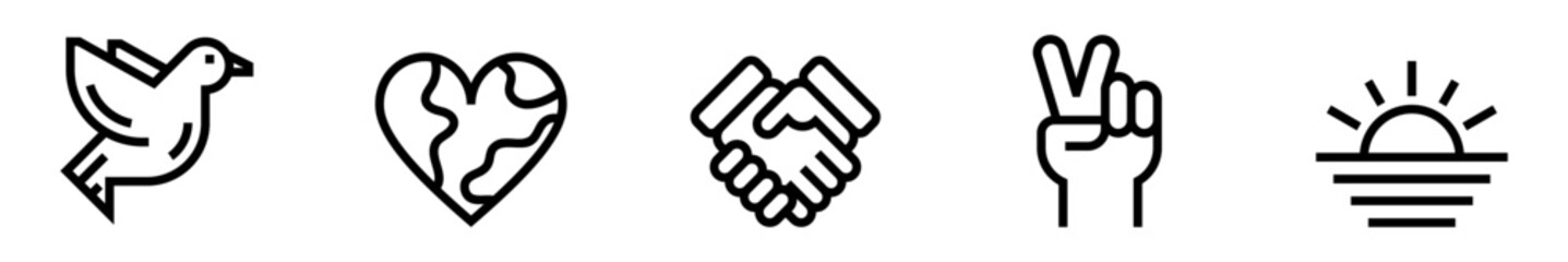 Peace icon set. Union, hope, harmony