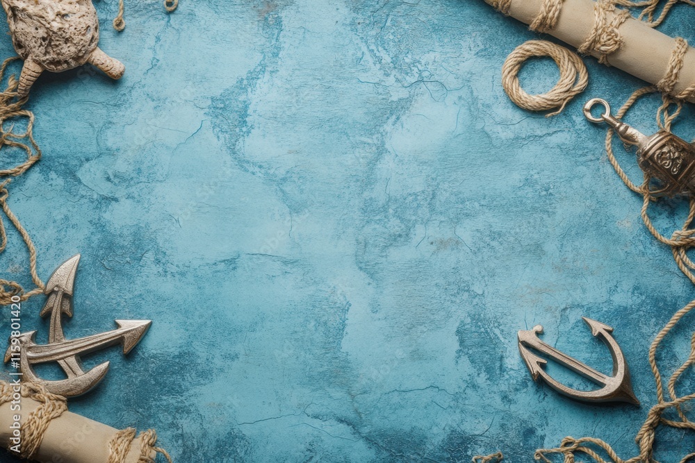 Poster nautical decorations with anchors and maps creating a maritime theme for creative projects or presen