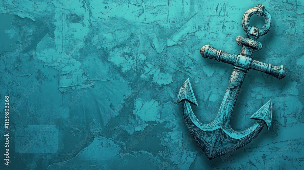 Leinwandbilder Nautical anchor on textured background with map elements and space for text. Generative AI