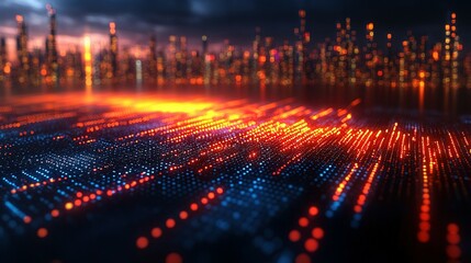 Fototapeta premium Futuristic Cityscape with Illuminated Data Streams