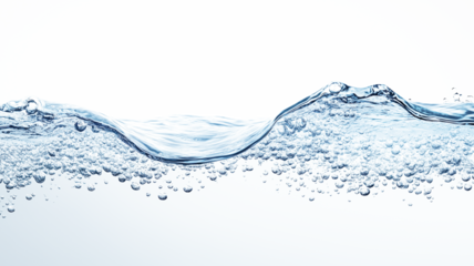 Cross-Section of Clear Blue Water with Air Bubbles on a Transparent Background
