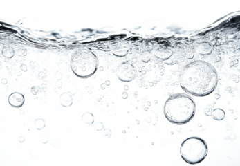 Photorealistic Clean Blue Water with Floating Bubbles and Splashes on a transparent Background