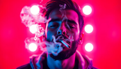 smoking cigarette guy isolated with white highlights, png
