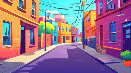 Fototapeta premium A Colorful Narrow Street with Buildings and a Blue Sky