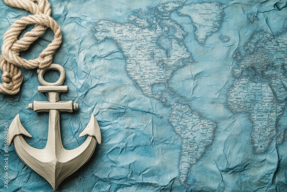 Aufkleber Nautical map with decorative anchor and rope displaying oceanic exploration and adventure. Generative AI
