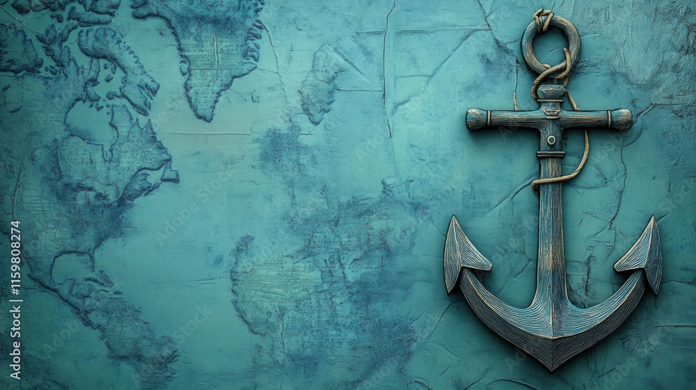 Fototapete Nautical anchor placed against a textured map background with ample space for adding text or design elements. Generative AI