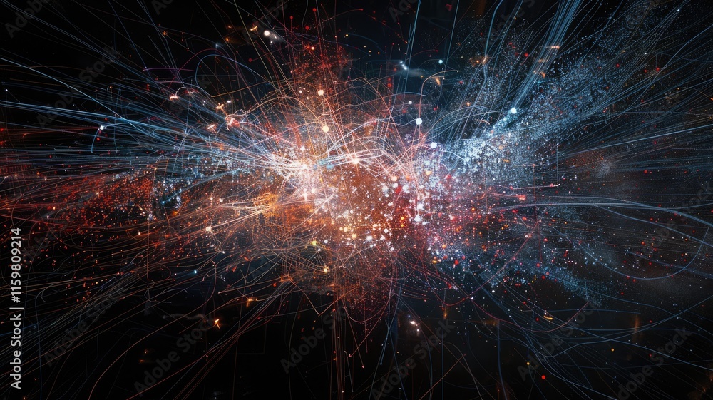 Poster explore a captivating abstract visualization representing dynamic data flows and artificial intellig