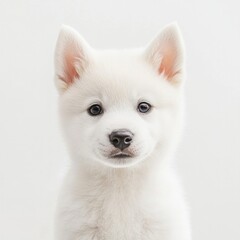 Obraz premium Adorable white husky puppy with bright eyes on white background