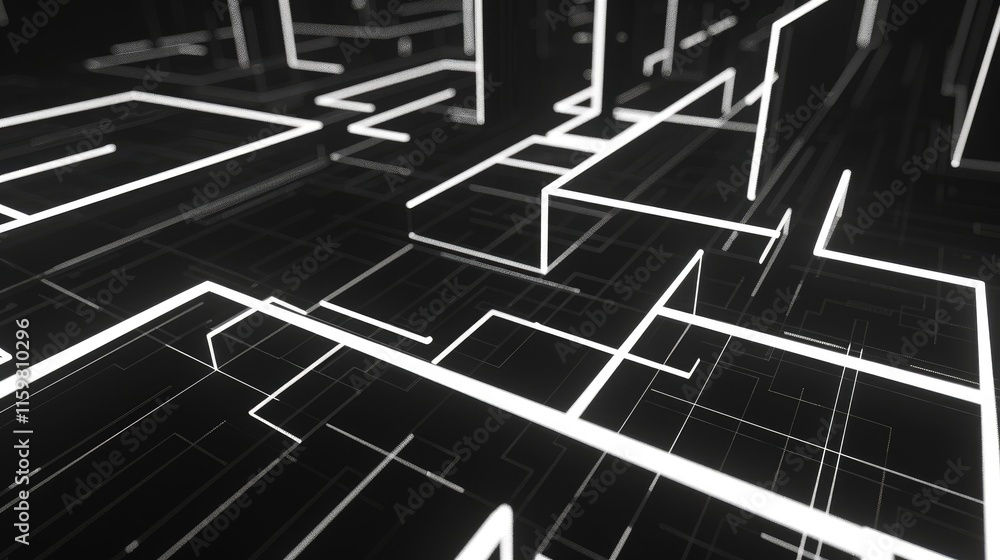 Poster a striking abstract image featuring white lines forming a simplistic geometric pattern against a dar
