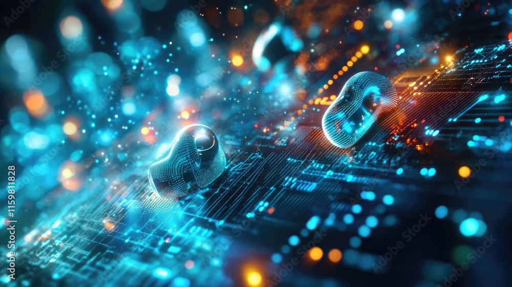 Poster abstract digital visualization of circuits and glowing connections