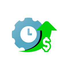 Modern flat illustrating efficiency and performance optimization. gear with a clock and an upward arrow, enhanced productivity, streamlined processes, cost optimization or time management themes