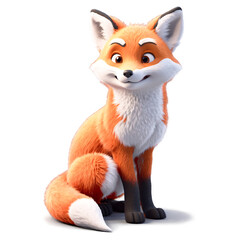 Obraz premium Adorable 3D Render of a Sitting Fox. Transparent Background.
