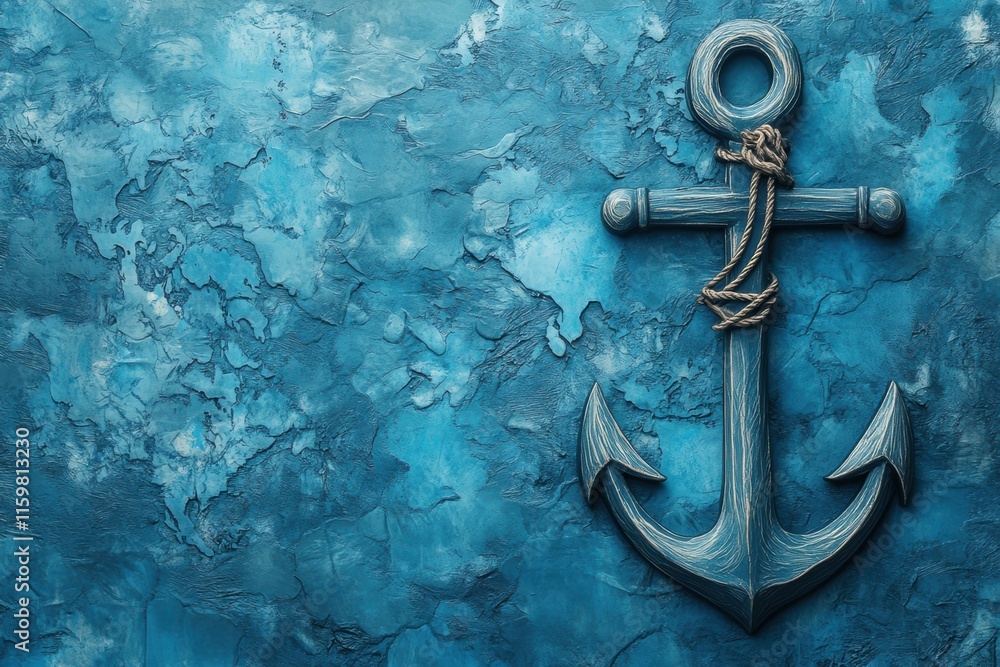 Poster beautiful nautical anchor against a textured blue background with space for text for your creative p
