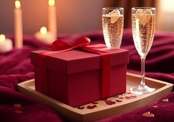 Romantic Valentine's Day Gift with Champagne and Candles

