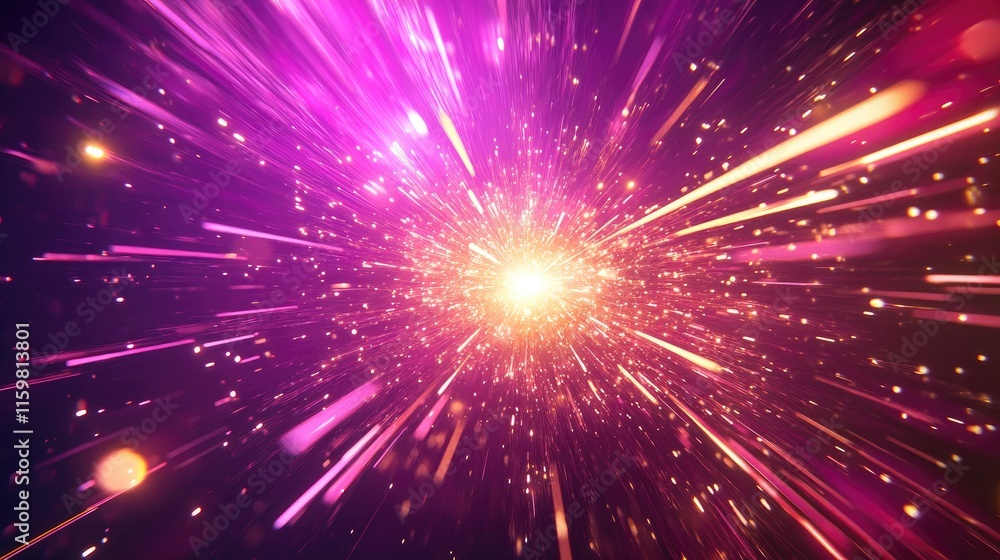 Poster dynamic burst of colorful light rays in abstract cosmic space